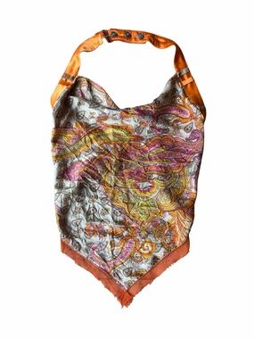 ZicZac Vintage Y2K 100% Silk Paisley Handkerchief Scarf Halter Top M